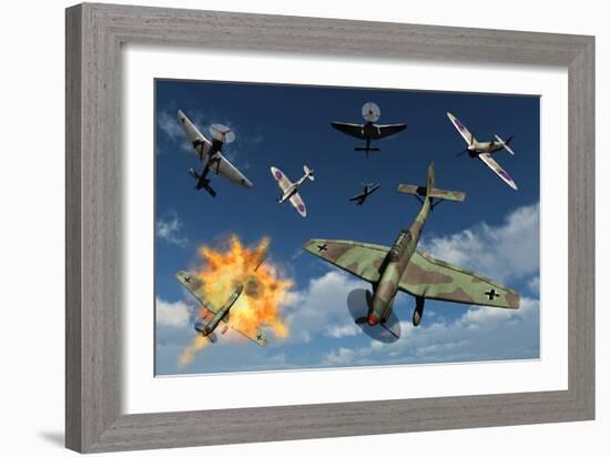 German Ju 87 Stuka Dive Bombers Attacked by British Supermarine Spitfires-null-Framed Art Print