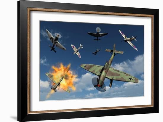 German Ju 87 Stuka Dive Bombers Attacked by British Supermarine Spitfires-null-Framed Art Print