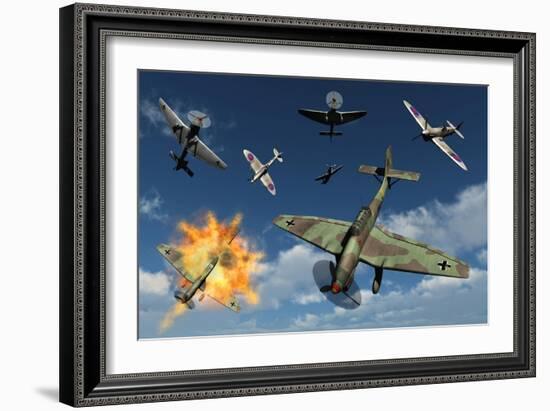 German Ju 87 Stuka Dive Bombers Attacked by British Supermarine Spitfires-null-Framed Art Print