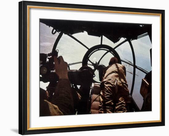 German Machine-Gunner in the Cockpit of a Bomber, Probably a Heinkel He-111-Unsere Wehrmacht-Framed Photographic Print