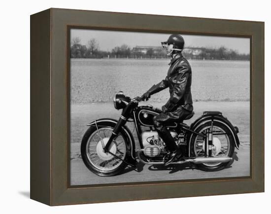 German Made BMW Motorcycle with a Rider Dressed in Black Leather-Ralph Crane-Framed Premier Image Canvas