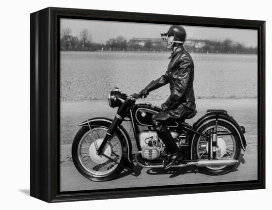 German Made BMW Motorcycle with a Rider Dressed in Black Leather-Ralph Crane-Framed Premier Image Canvas
