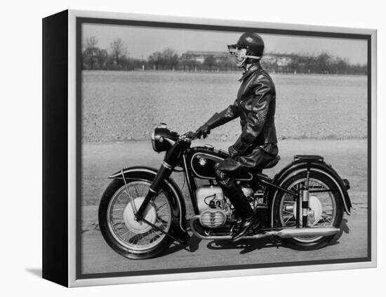 German Made BMW Motorcycle with a Rider Dressed in Black Leather-Ralph Crane-Framed Premier Image Canvas