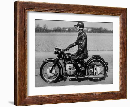 German Made BMW Motorcycle with a Rider Dressed in Black Leather-Ralph Crane-Framed Photographic Print