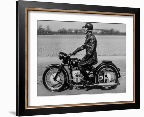 German Made BMW Motorcycle with a Rider Dressed in Black Leather-Ralph Crane-Framed Photographic Print