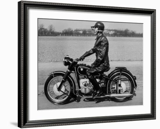 German Made BMW Motorcycle with a Rider Dressed in Black Leather-Ralph Crane-Framed Photographic Print