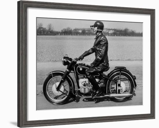 German Made BMW Motorcycle with a Rider Dressed in Black Leather-Ralph Crane-Framed Photographic Print