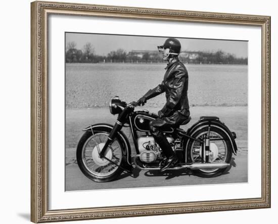 German Made BMW Motorcycle with a Rider Dressed in Black Leather-Ralph Crane-Framed Photographic Print