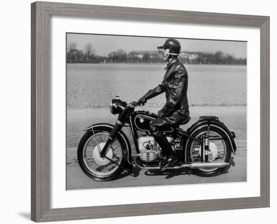 German Made BMW Motorcycle with a Rider Dressed in Black Leather-Ralph Crane-Framed Photographic Print