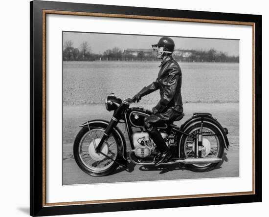 German Made BMW Motorcycle with a Rider Dressed in Black Leather-Ralph Crane-Framed Photographic Print