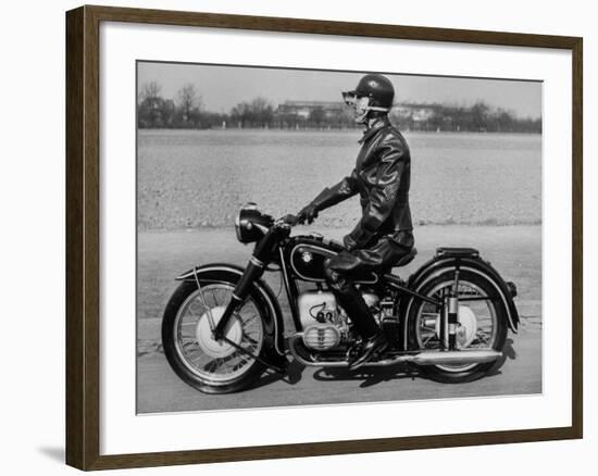 German Made BMW Motorcycle with a Rider Dressed in Black Leather-Ralph Crane-Framed Photographic Print