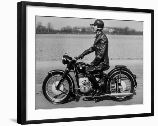 German Made BMW Motorcycle with a Rider Dressed in Black Leather-Ralph Crane-Framed Photographic Print