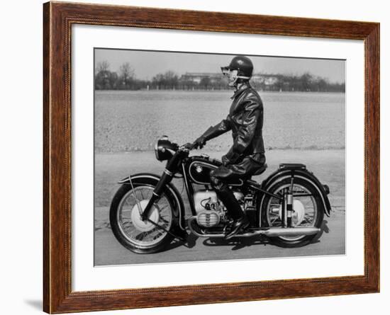 German Made BMW Motorcycle with a Rider Dressed in Black Leather-Ralph Crane-Framed Photographic Print