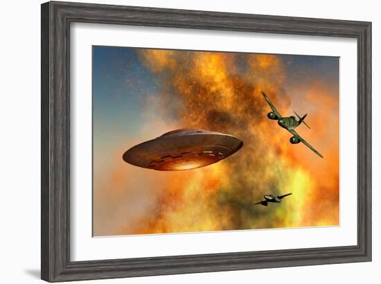 German Messerschmitt 262 Jetfighter Planes Chasing a Ufo-null-Framed Art Print