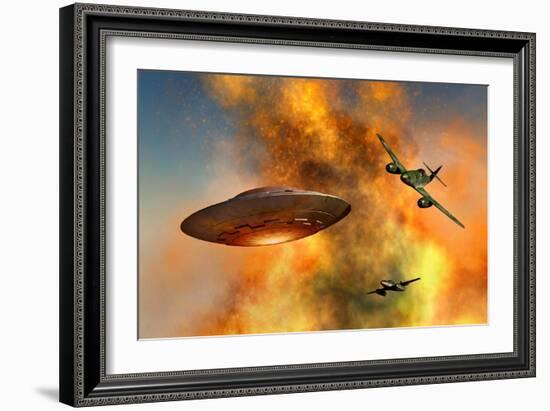 German Messerschmitt 262 Jetfighter Planes Chasing a Ufo-null-Framed Art Print