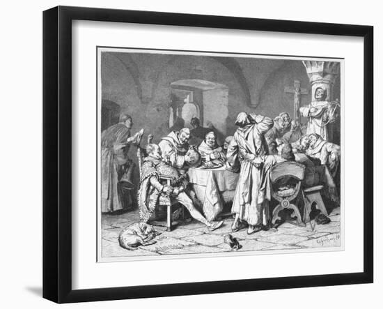 German Monks Entertain a Visitor with the Wine of the Cloister-W. Grubner-Framed Art Print