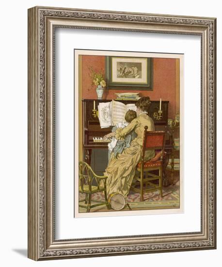 German Mother and Child at the Piano-Woldemar Friedrich-Framed Photographic Print