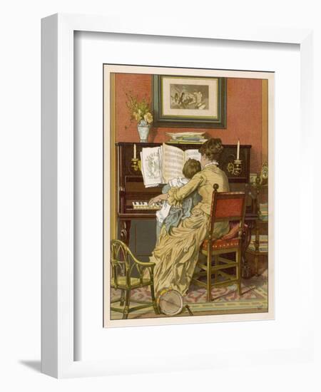 German Mother and Child at the Piano-Woldemar Friedrich-Framed Photographic Print