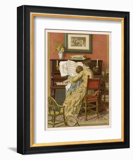 German Mother and Child at the Piano-Woldemar Friedrich-Framed Photographic Print