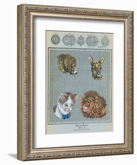 German Needlepoint Sampler-null-Framed Art Print