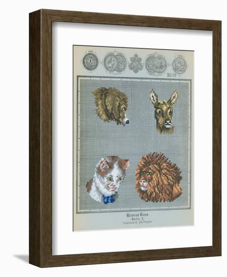 German Needlepoint Sampler-null-Framed Art Print