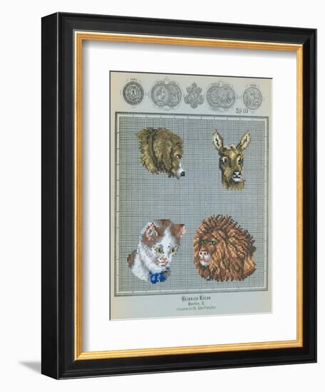 German Needlepoint Sampler-null-Framed Art Print