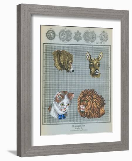 German Needlepoint Sampler-null-Framed Art Print