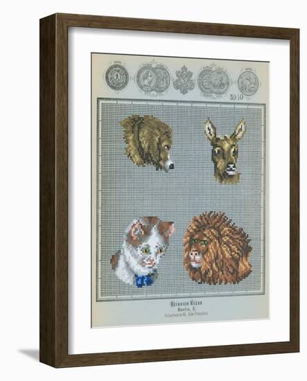 German Needlepoint Sampler-null-Framed Art Print