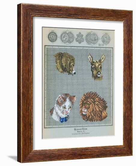 German Needlepoint Sampler-null-Framed Art Print