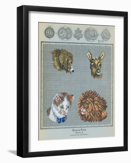 German Needlepoint Sampler-null-Framed Art Print