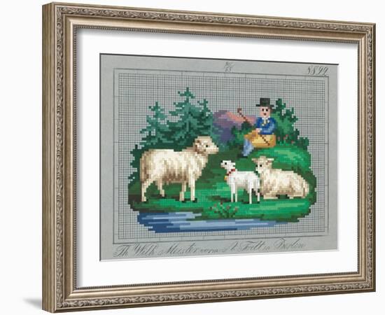 German Needlepoint Sampler-null-Framed Art Print