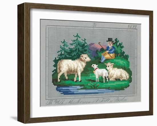 German Needlepoint Sampler-null-Framed Art Print