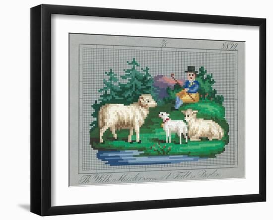 German Needlepoint Sampler-null-Framed Art Print