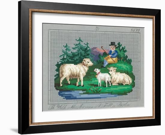 German Needlepoint Sampler-null-Framed Art Print