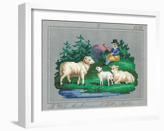 German Needlepoint Sampler-null-Framed Art Print