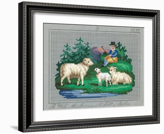 German Needlepoint Sampler-null-Framed Art Print