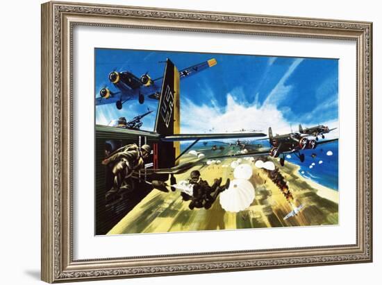 German Paratroopers Landing on Crete During Ww2-Wilf Hardy-Framed Giclee Print