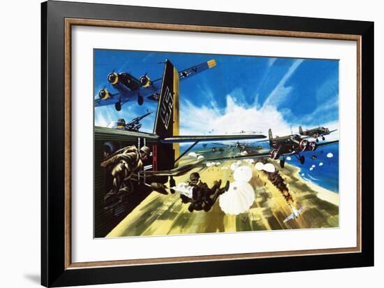 German Paratroopers Landing on Crete During Ww2-Wilf Hardy-Framed Giclee Print