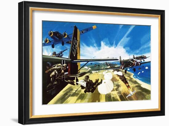 German Paratroopers Landing on Crete During Ww2-Wilf Hardy-Framed Giclee Print