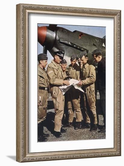 German Pilots Attend Last Briefing Before a Mission, Aircraft in Background is a Stuka-Unsere Wehrmacht-Framed Art Print