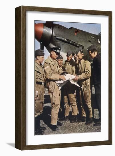 German Pilots Attend Last Briefing Before a Mission, Aircraft in Background is a Stuka-Unsere Wehrmacht-Framed Art Print