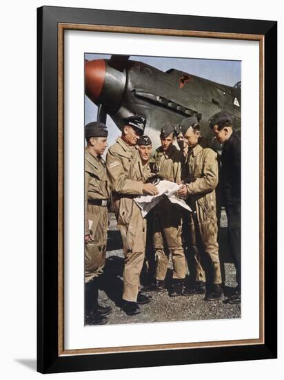 German Pilots Attend Last Briefing Before a Mission, Aircraft in Background is a Stuka-Unsere Wehrmacht-Framed Art Print