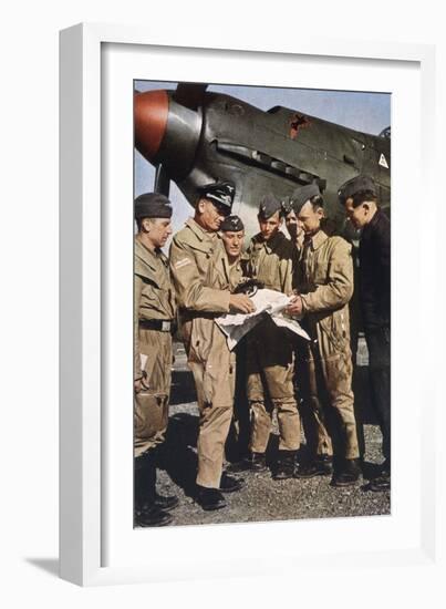 German Pilots Attend Last Briefing Before a Mission, Aircraft in Background is a Stuka-Unsere Wehrmacht-Framed Art Print