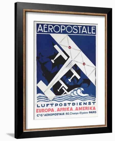 German Poster Advertising the French Airmail Service, 1928-null-Framed Giclee Print