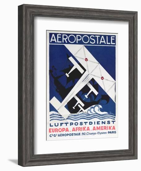 German Poster Advertising the French Airmail Service, 1928-null-Framed Giclee Print