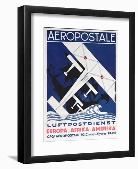 German Poster Advertising the French Airmail Service, 1928-null-Framed Giclee Print