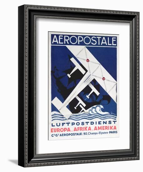 German Poster Advertising the French Airmail Service, 1928-null-Framed Giclee Print