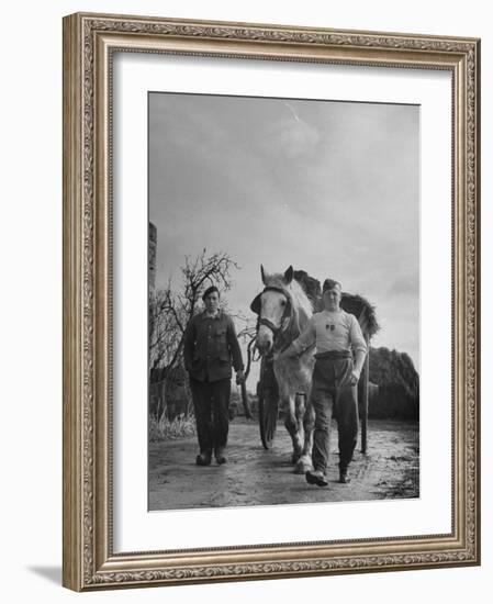 German Prisoner of War Working as Farm Hand for French Farmer-null-Framed Photographic Print