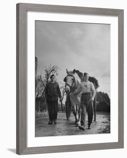 German Prisoner of War Working as Farm Hand for French Farmer-null-Framed Photographic Print