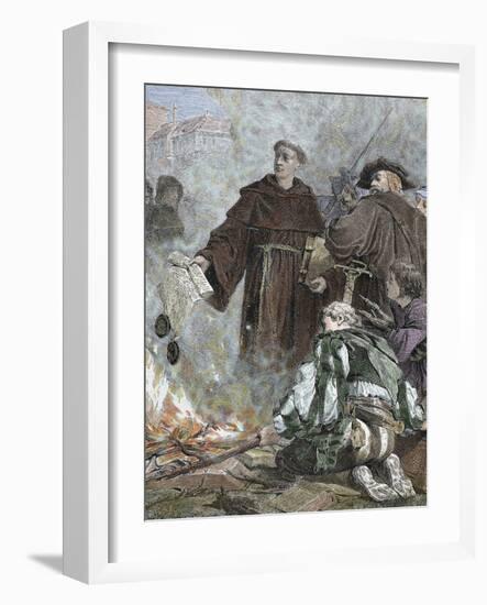 German Reformer, Luther Burning the Papal Bull 'Exsurge Domine' (1520) of Pope Leo X-Prisma Archivo-Framed Photographic Print